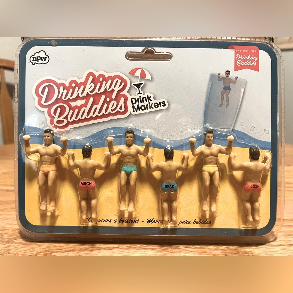 NPW Drinking Buddies Drink Markers Cocktails Wine Glass Pool Party - NIB